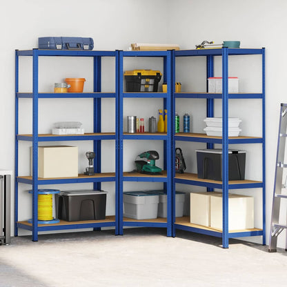 3 Piece 5-Layer Shelves Set Blue Steel&Engineered Wood