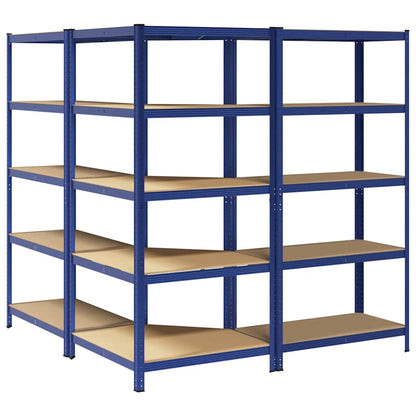 3 Piece 5-Layer Shelves Set Blue Steel&Engineered Wood