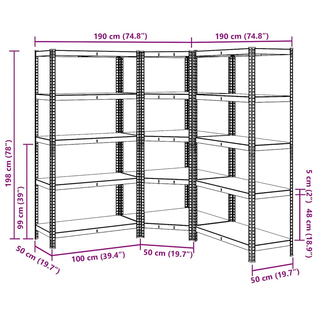 3 Piece 5-Layer Shelves Set Blue Steel&Engineered Wood