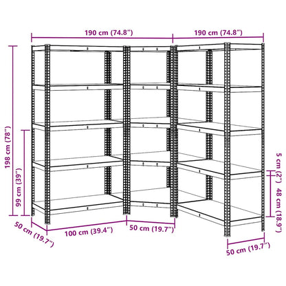 3 Piece 5-Layer Shelves Set Blue Steel&Engineered Wood
