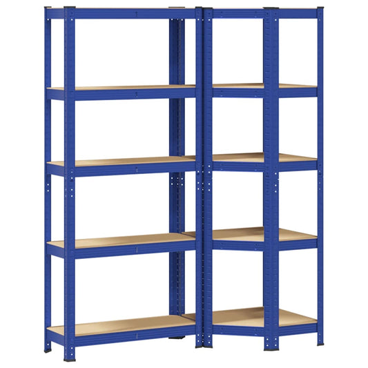 2 Piece 5-Layer Shelves Set Blue Steel&Engineered Wood