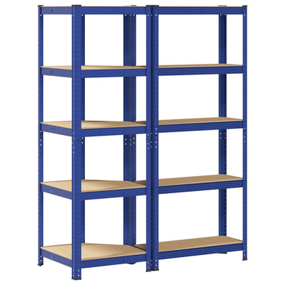 2 Piece 5-Layer Shelves Set Blue Steel&Engineered Wood