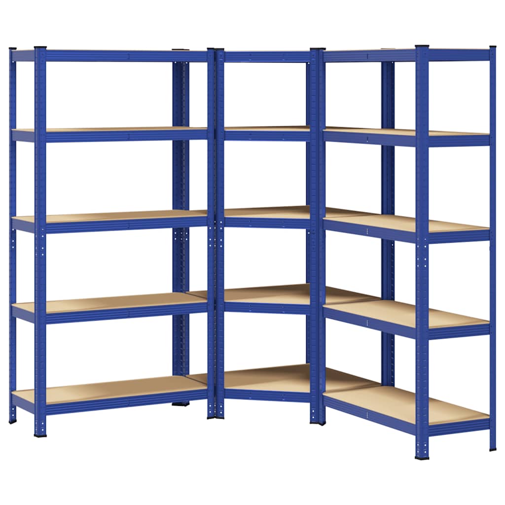 3 Piece 5-Layer Shelves Set Blue Steel&Engineered Wood