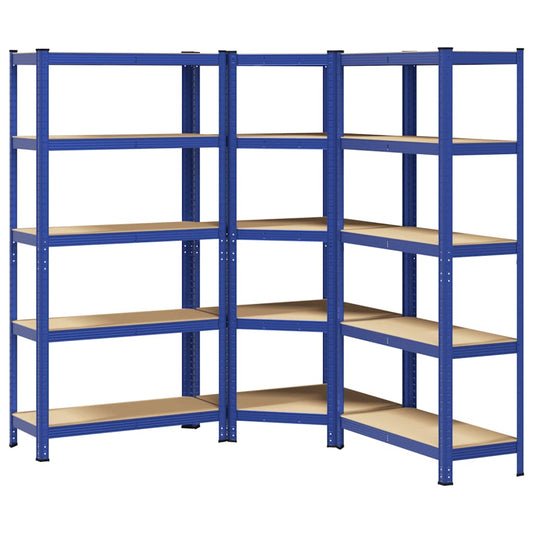 3 Piece 5-Layer Shelves Set Blue Steel&Engineered Wood