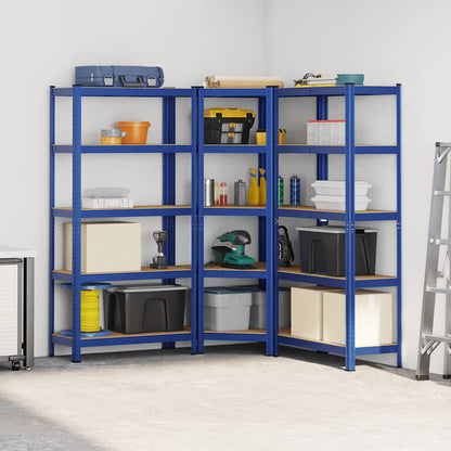 3 Piece 5-Layer Shelves Set Blue Steel&Engineered Wood