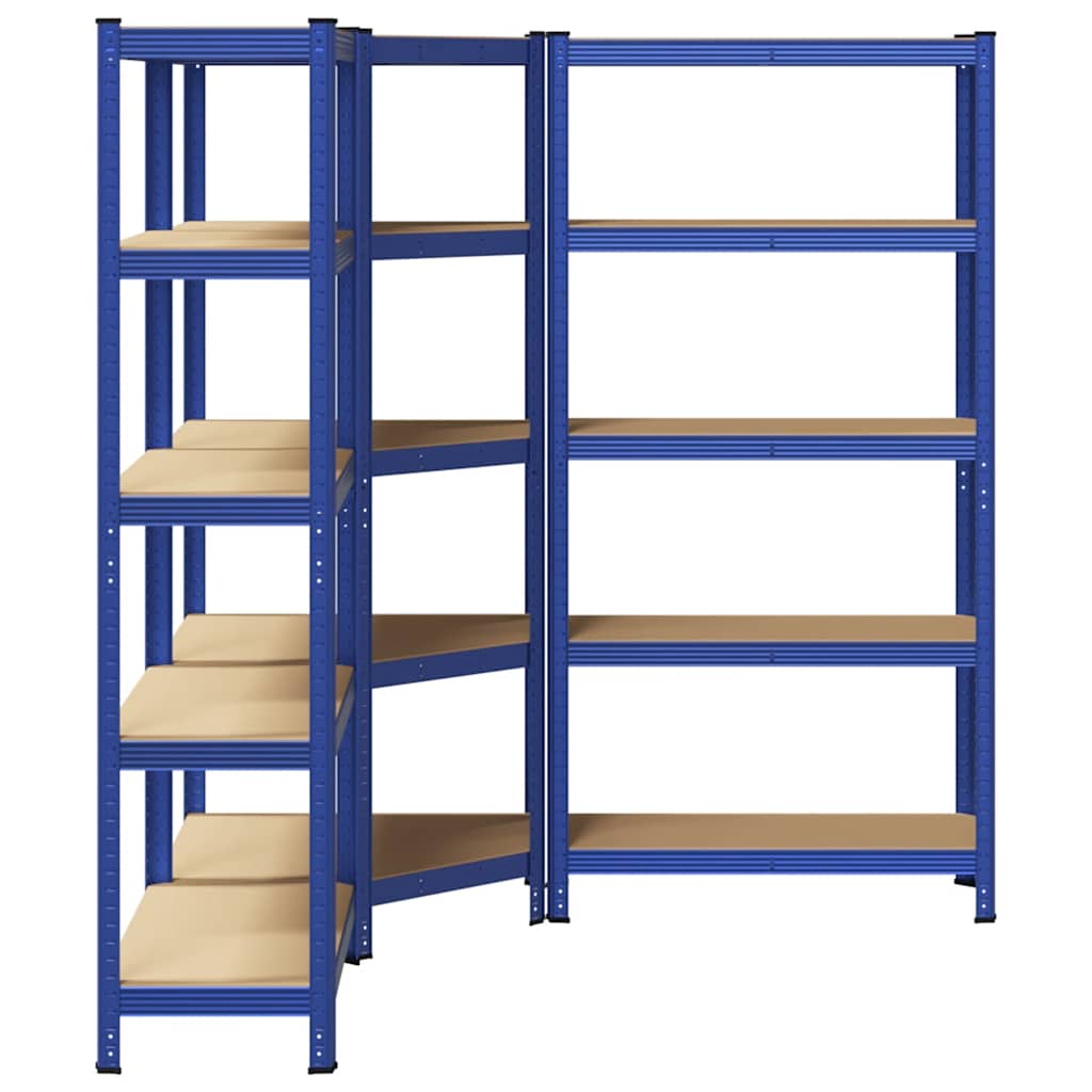 3 Piece 5-Layer Shelves Set Blue Steel&Engineered Wood