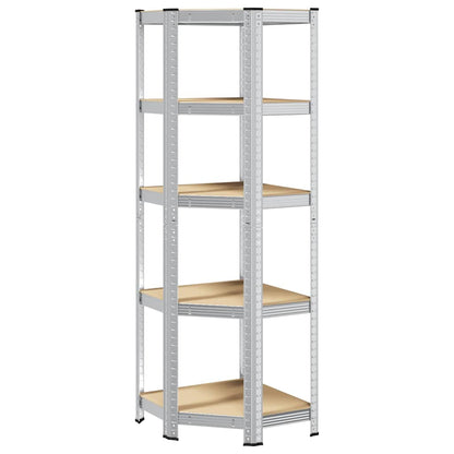 5-Layer Corner Shelf Silver Steel&Engineered Wood