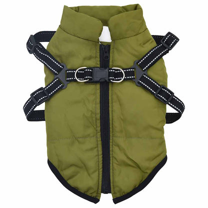 Dog Coat with Harness Waterproof Reflective Army Green S