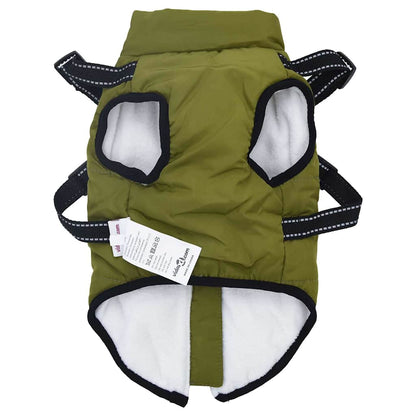 Dog Coat with Harness Waterproof Reflective Army Green S