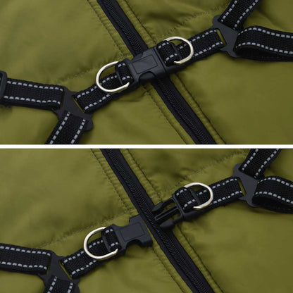 Dog Coat with Harness Waterproof Reflective Army Green 3XL