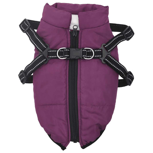 Dog Coat with Harness Waterproof Reflective Purple XL