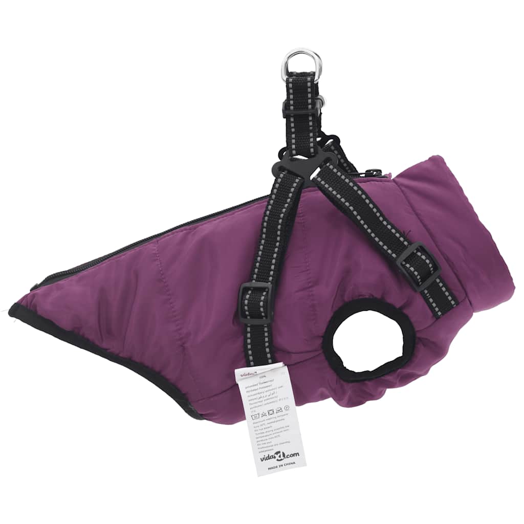 Dog Coat with Harness Waterproof Reflective Purple XL
