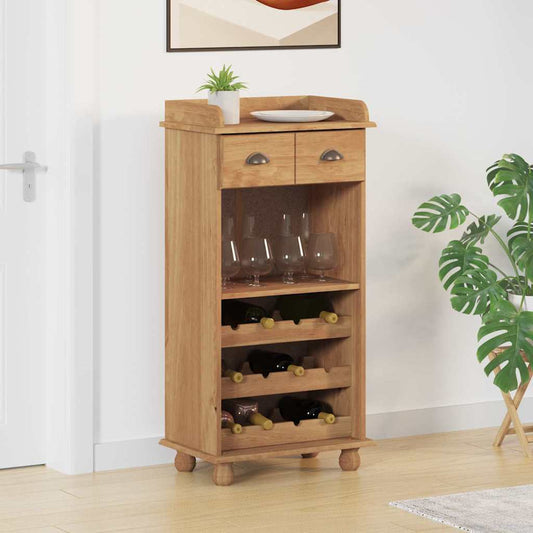Wine Cabinet ASKIM with 12 Bottle Holders Honey Brown Solid Wood Pine