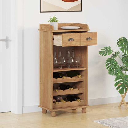 Wine Cabinet ASKIM with 12 Bottle Holders Honey Brown Solid Wood Pine