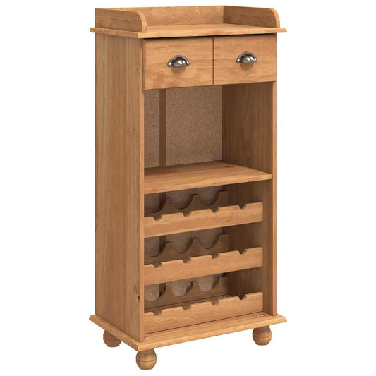 Wine Cabinet ASKIM with 12 Bottle Holders Honey Brown Solid Wood Pine