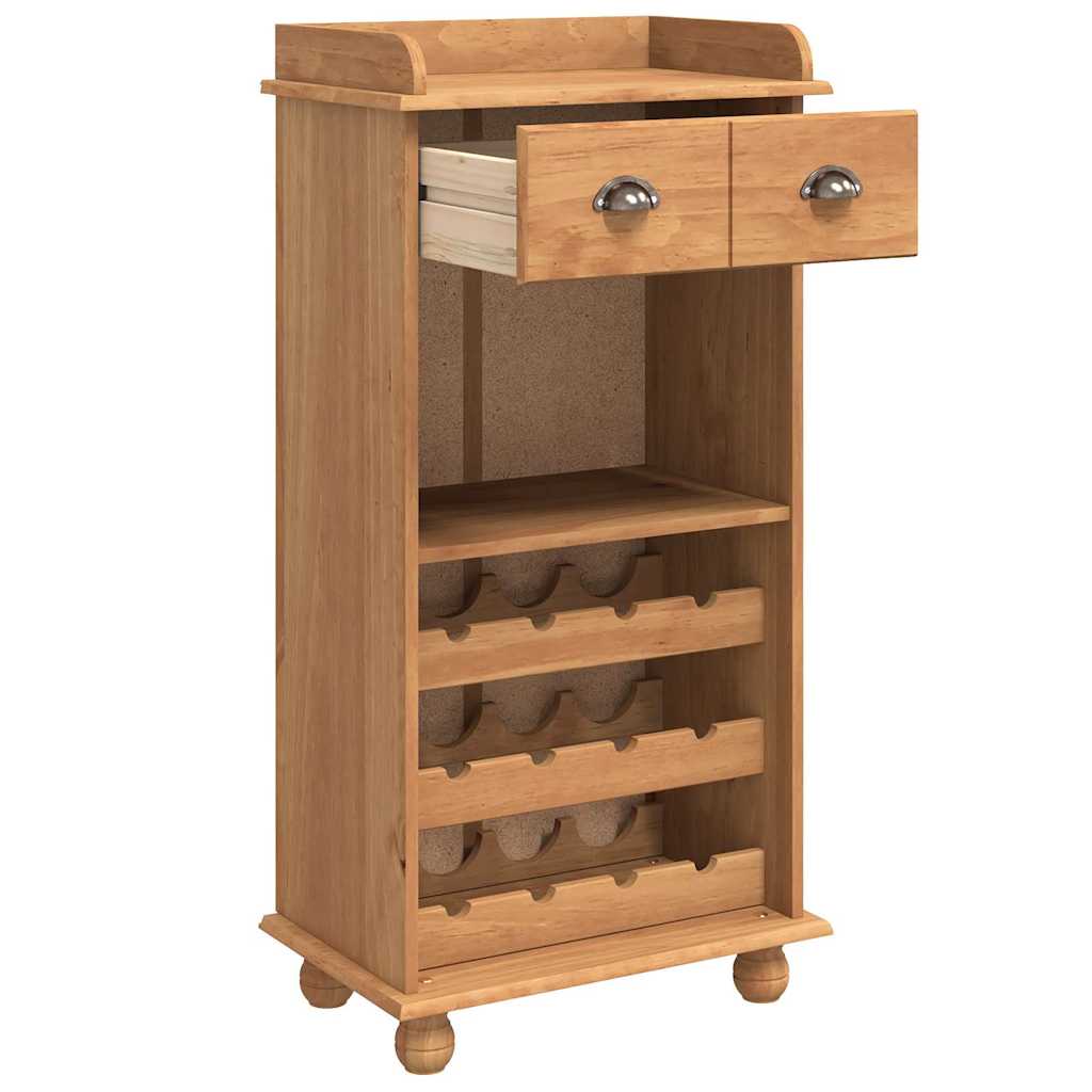 Wine Cabinet ASKIM with 12 Bottle Holders Honey Brown Solid Wood Pine