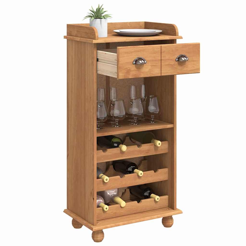 Wine Cabinet ASKIM with 12 Bottle Holders Honey Brown Solid Wood Pine