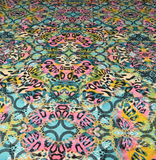 Multicolour Animal & Chain Print Sequin Fabric