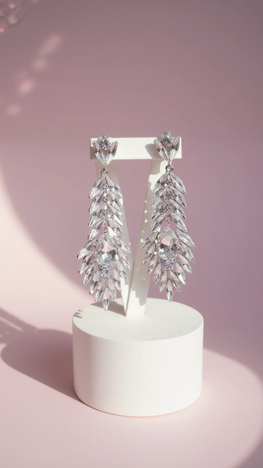 Feather Crystal Drop and Dangle Earrings