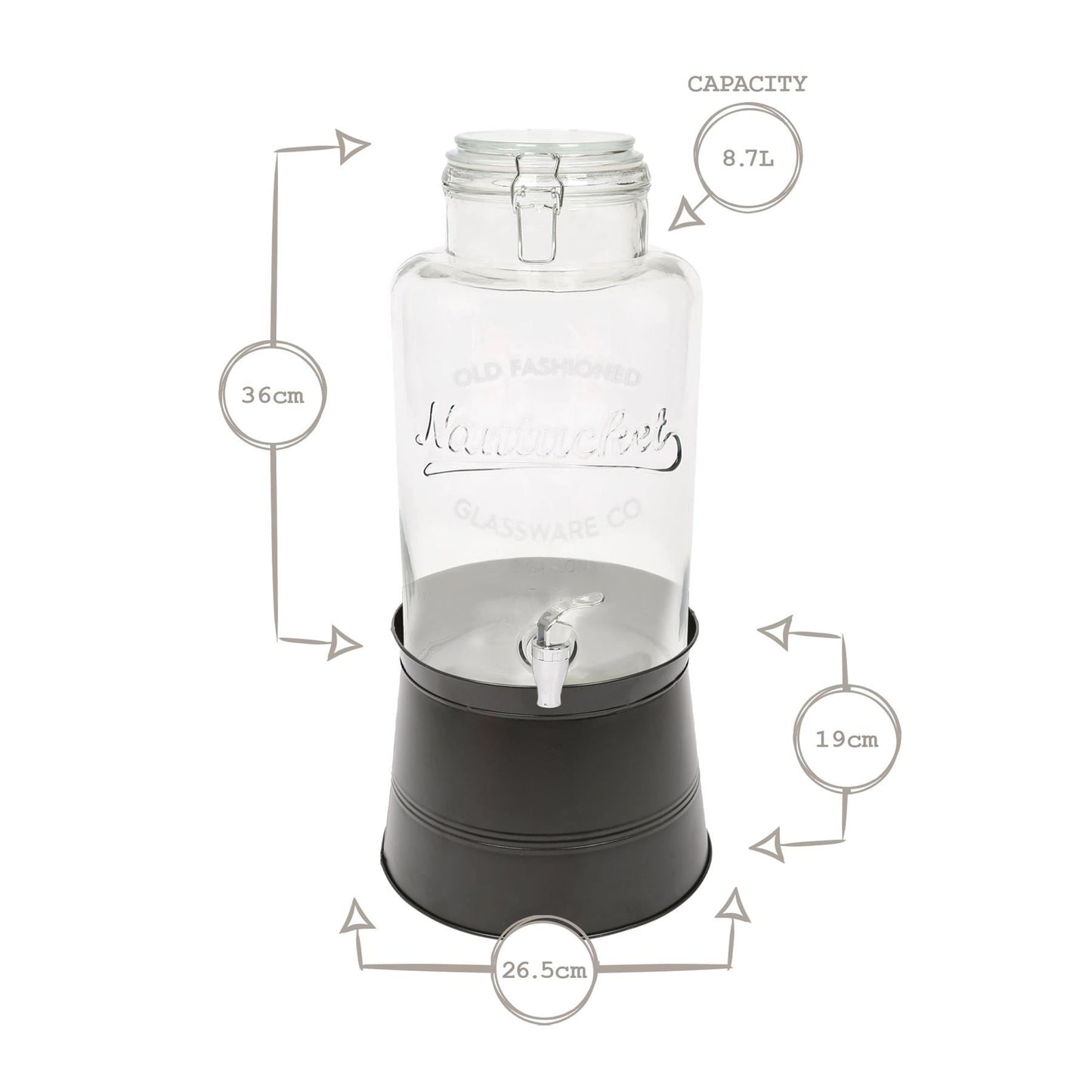 8.7L Glass Drinks Dispenser with Tap & Bucket Stand