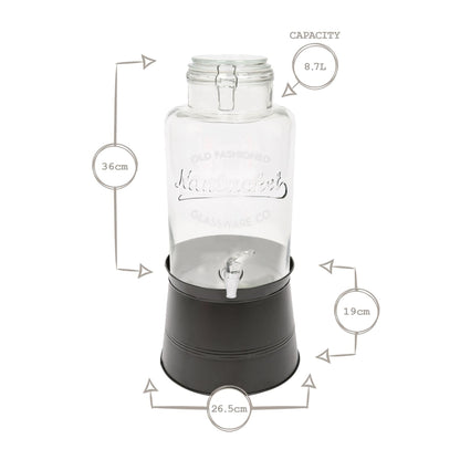 8.7L Glass Drinks Dispenser with Tap & Bucket Stand