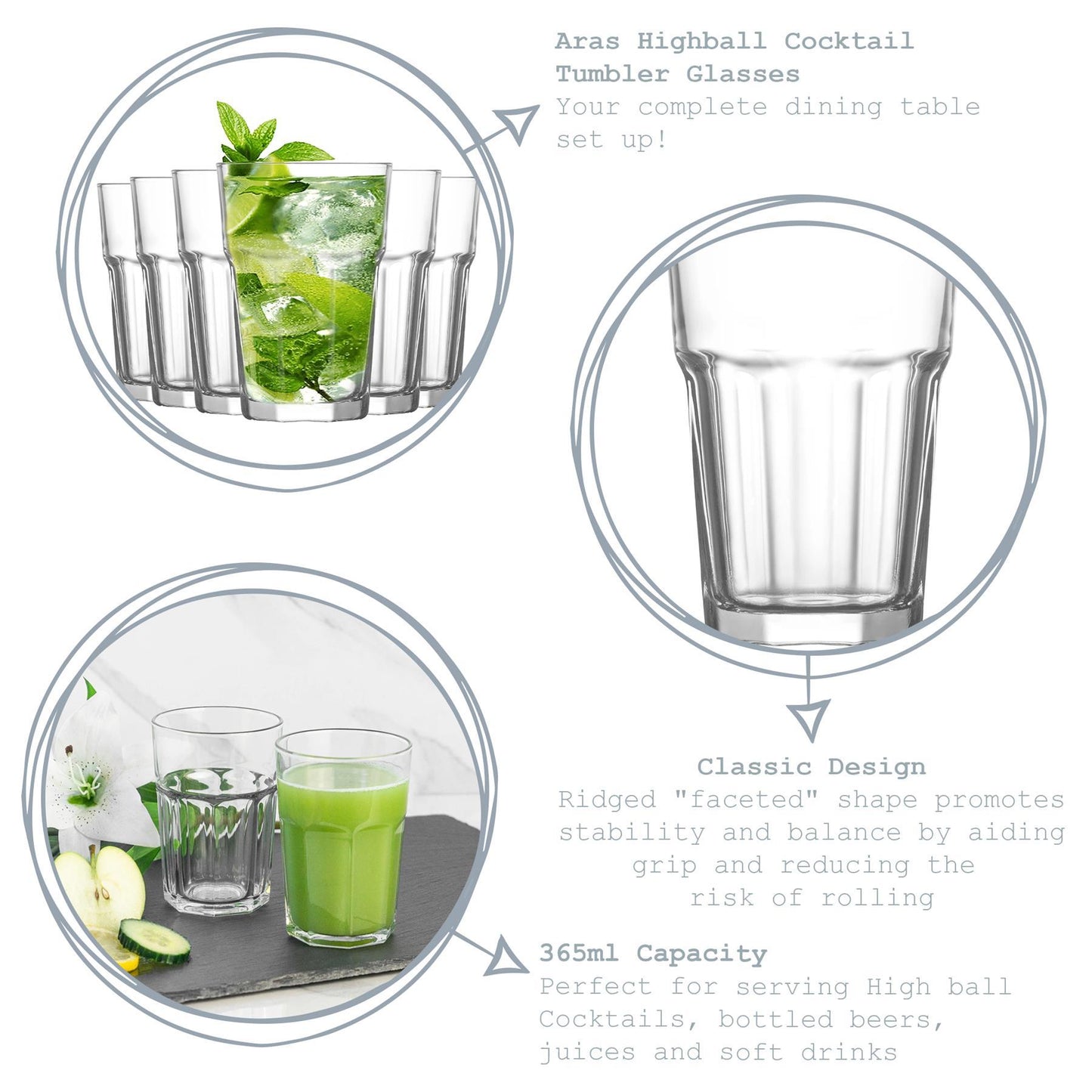 365ml Aras Highball Glasses - Pack of Six