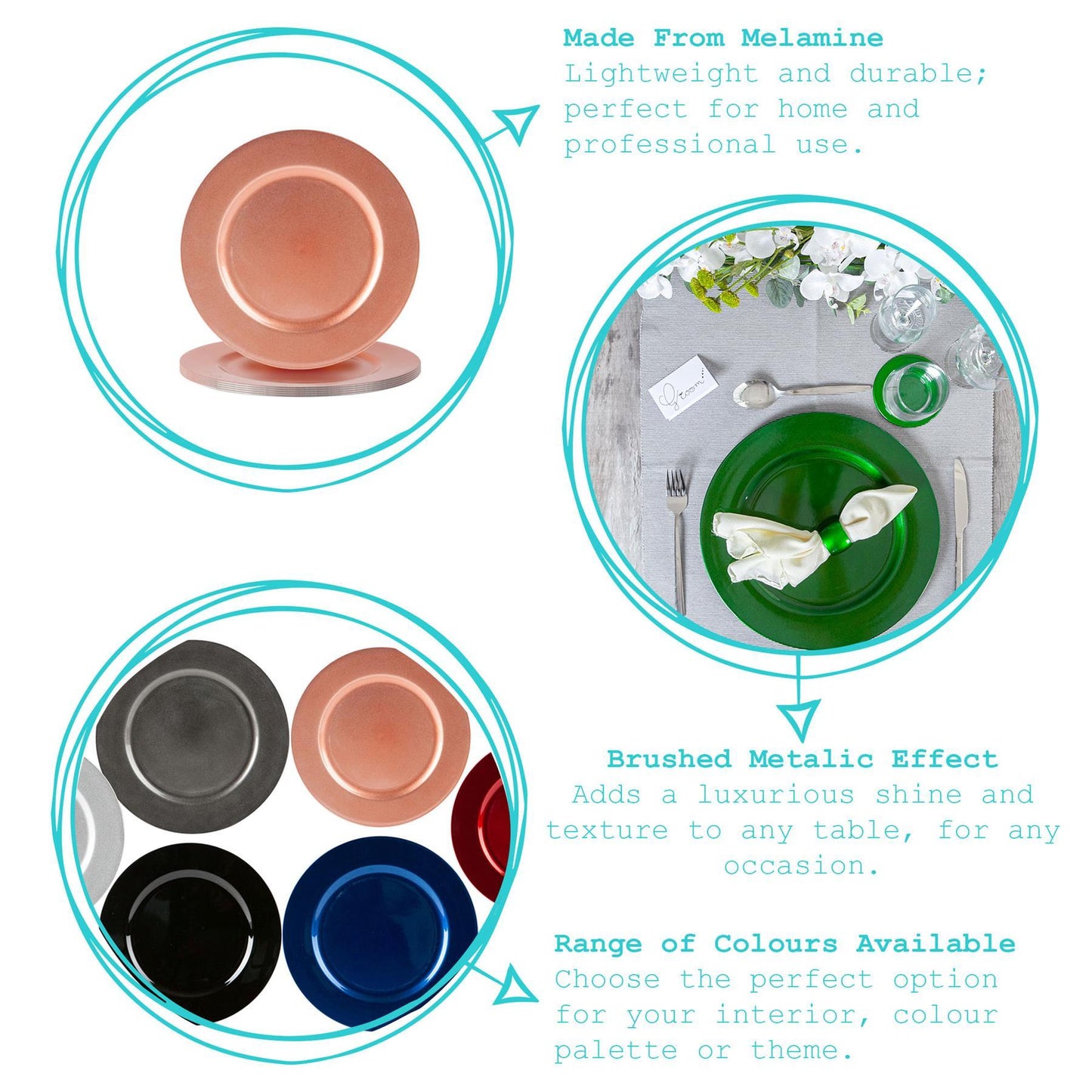 33cm Metallic Melamine Charger Plates - Pack of Six