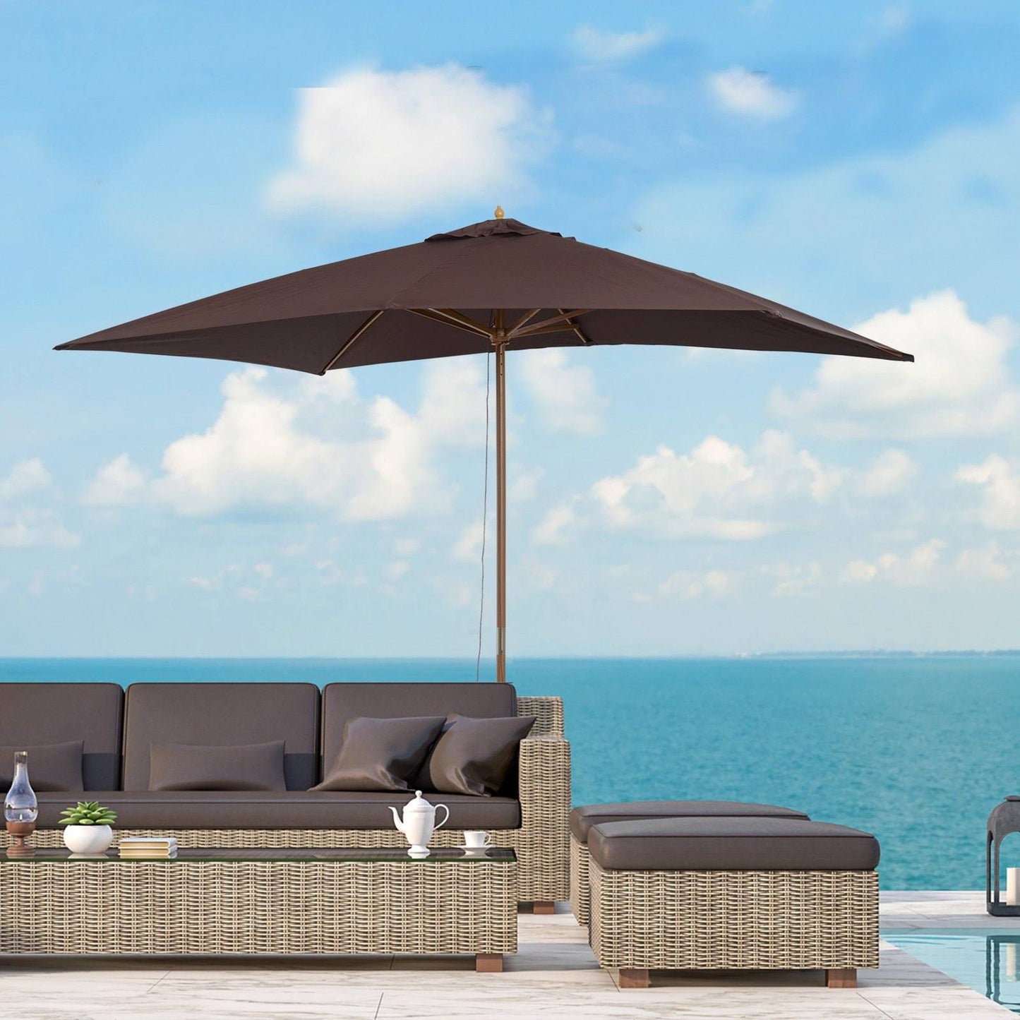 2 x 3m Wooden Garden Parasol Umbrella Outdoor Sun Shade Canopy