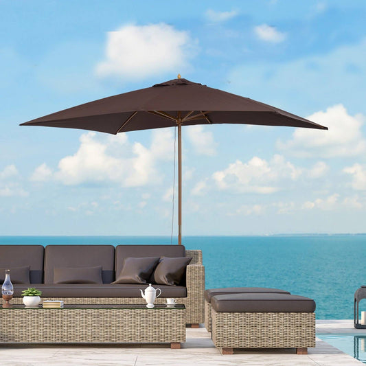 2 x 3m Wooden Garden Parasol Umbrella Outdoor Sun Shade Canopy