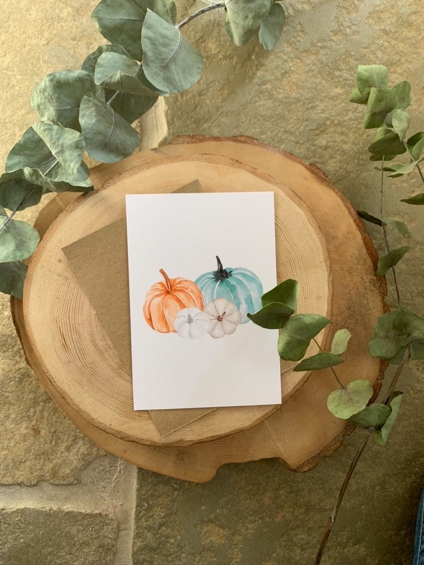 Quadruple Pumpkins Autumn Seasonal Wall Home Decor Print