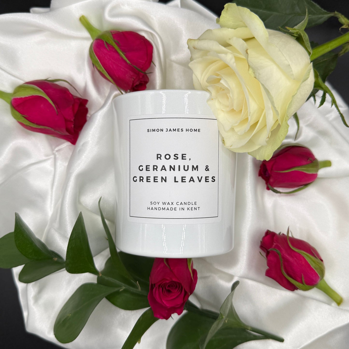 Rose, Geranium & Green Leaves Handmade Soy Wax Candle