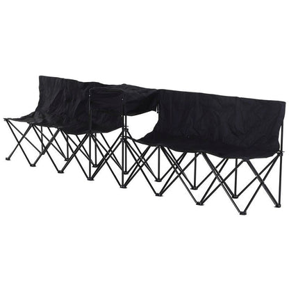 6 Seater Folding Steel Camping Bench With Cooler Bag Black