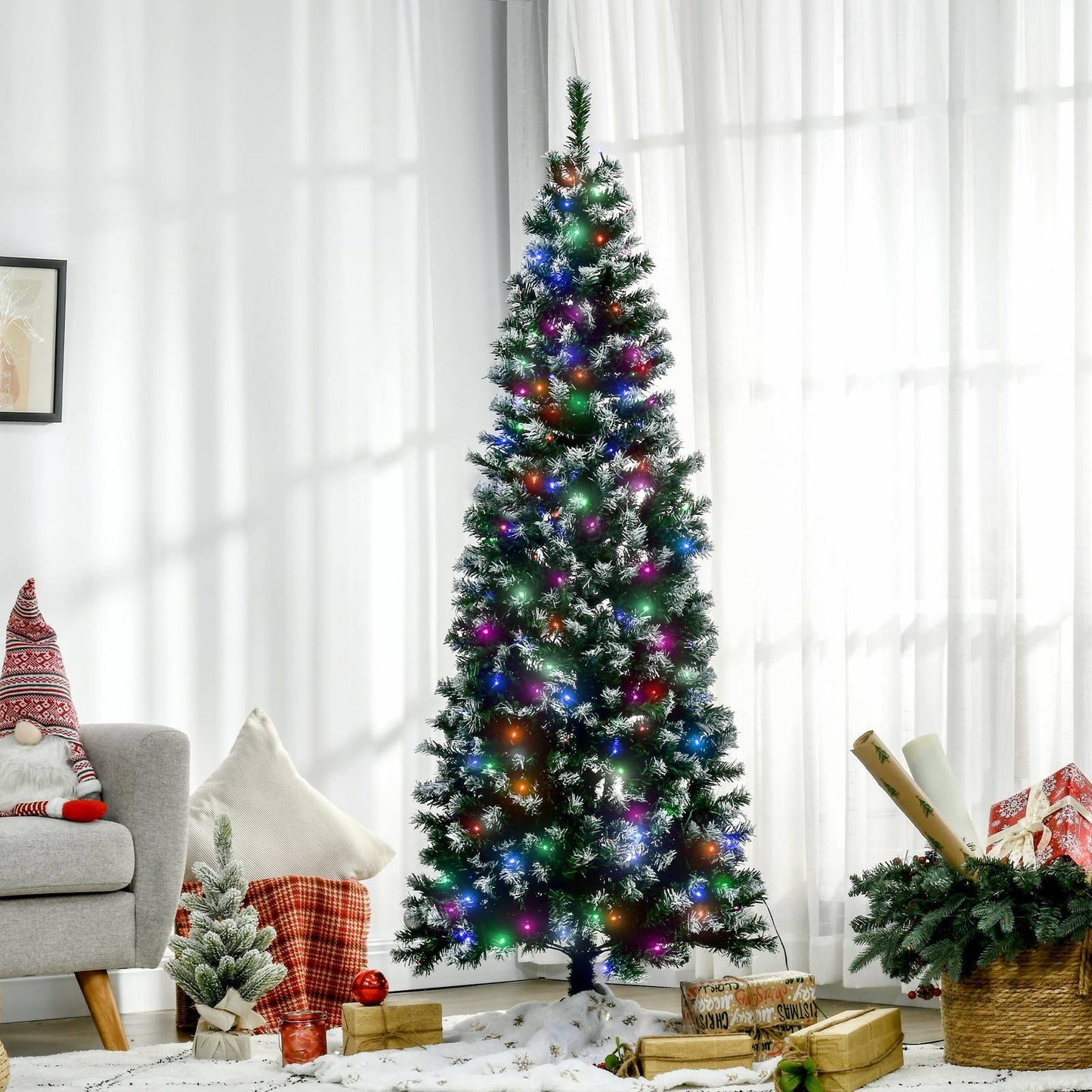 6FT Tall Prelit Pencil Slim Artificial Christmas Tree with Realistic Branches