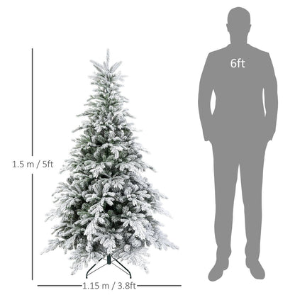 5ft Christmas Tree Artificial - White Frosted Green with LED Lights Warm White 931 Tips