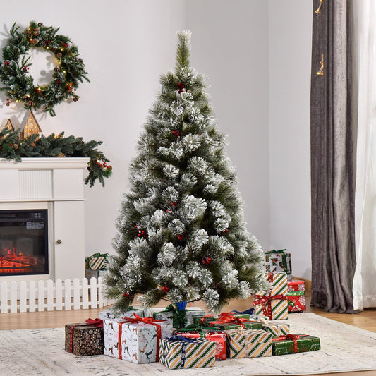 Homcom Indoor Christmas Tree Artificial Berry Xmas Decoration with Metal Stand and 184 Tips (5FT(150CM))