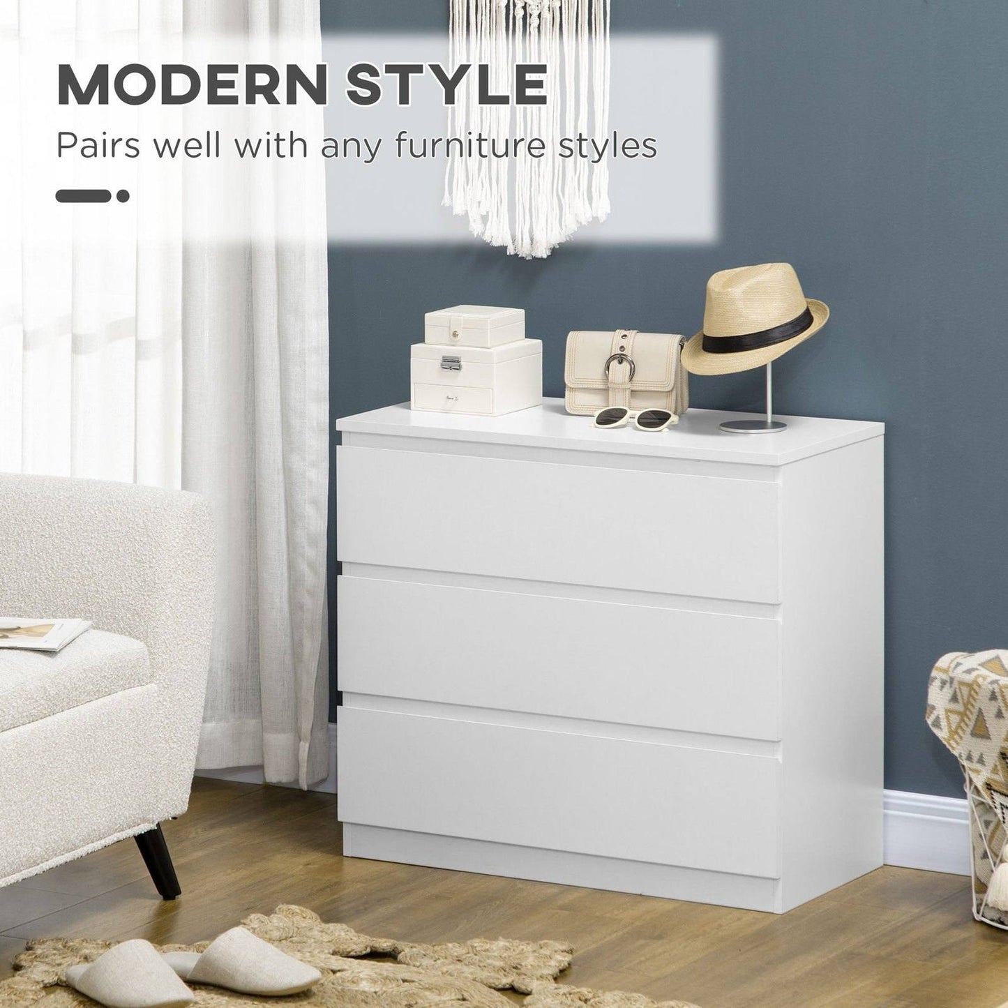 Chest Of Drawers 3-Drawer Storage Organiser Unit For Bedroom Living Room White