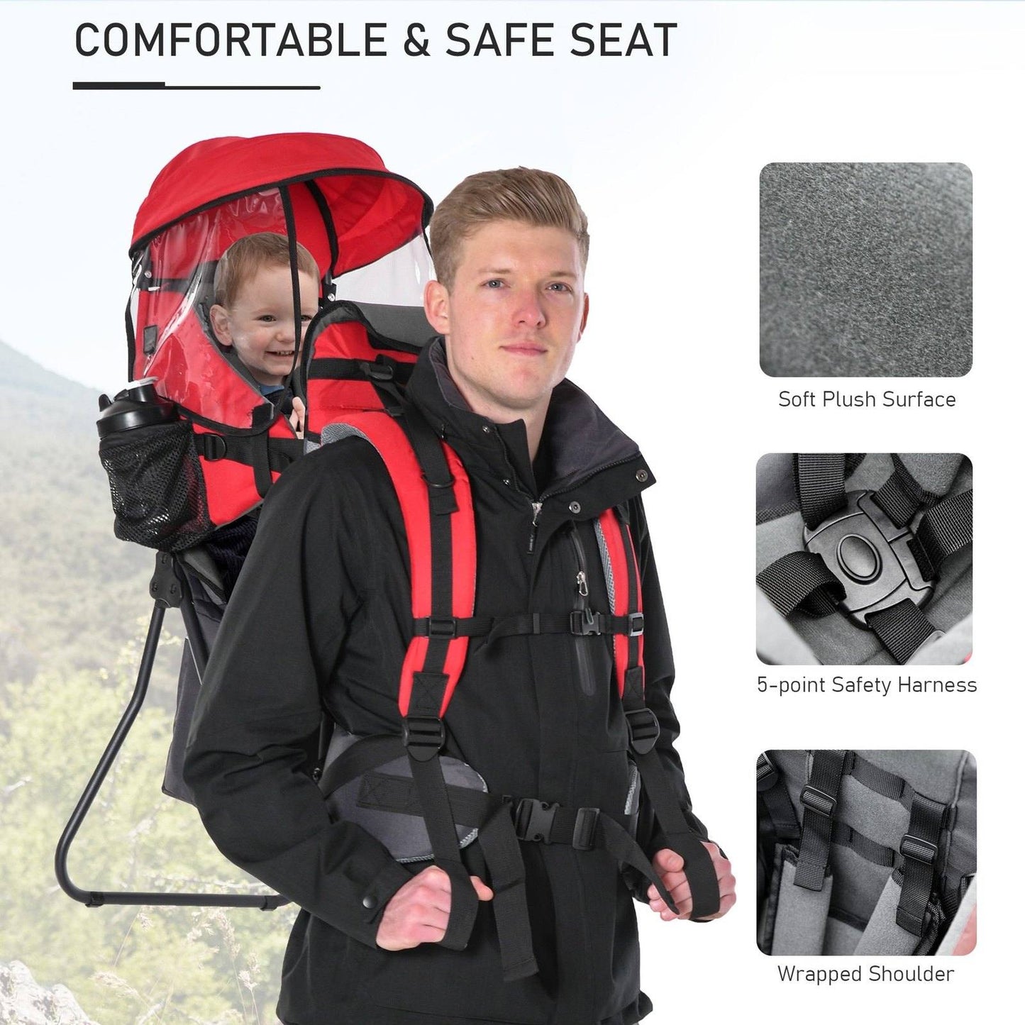 Baby Backpack Carrier for Hiking with Ergonomic Hip Seat Detachable Rain Cover