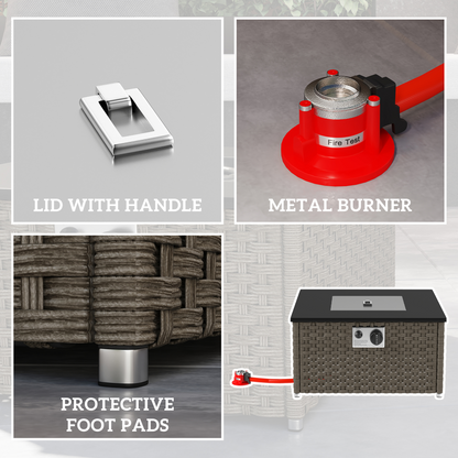 Outsunny 13 KW Rattan Gas Fire Pit Table, Propane Fire Pit for Garden, Grey