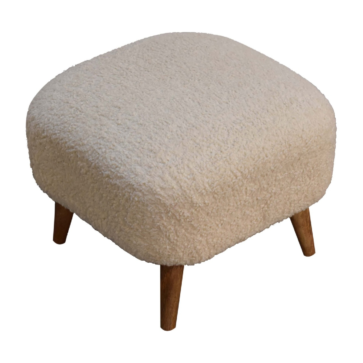 Artisan Furniture Solid Mango Wood Boucle Cream Square Footstool