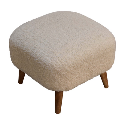 Artisan Furniture Solid Mango Wood Boucle Cream Square Footstool
