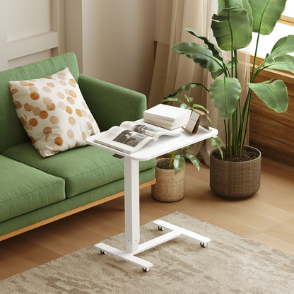 HOMCOM Height Adjustable Standing Desk with Wheels for Home Office, White