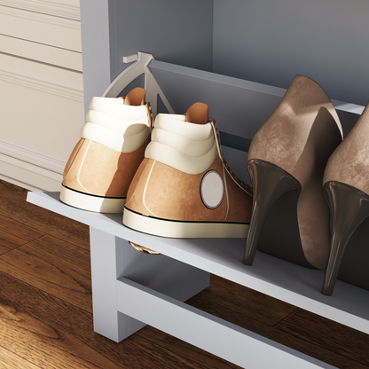 HOMCOM 2 Drawer Shoe Cabinet Narrow Shoe Cupboard with Flip Doors, Grey