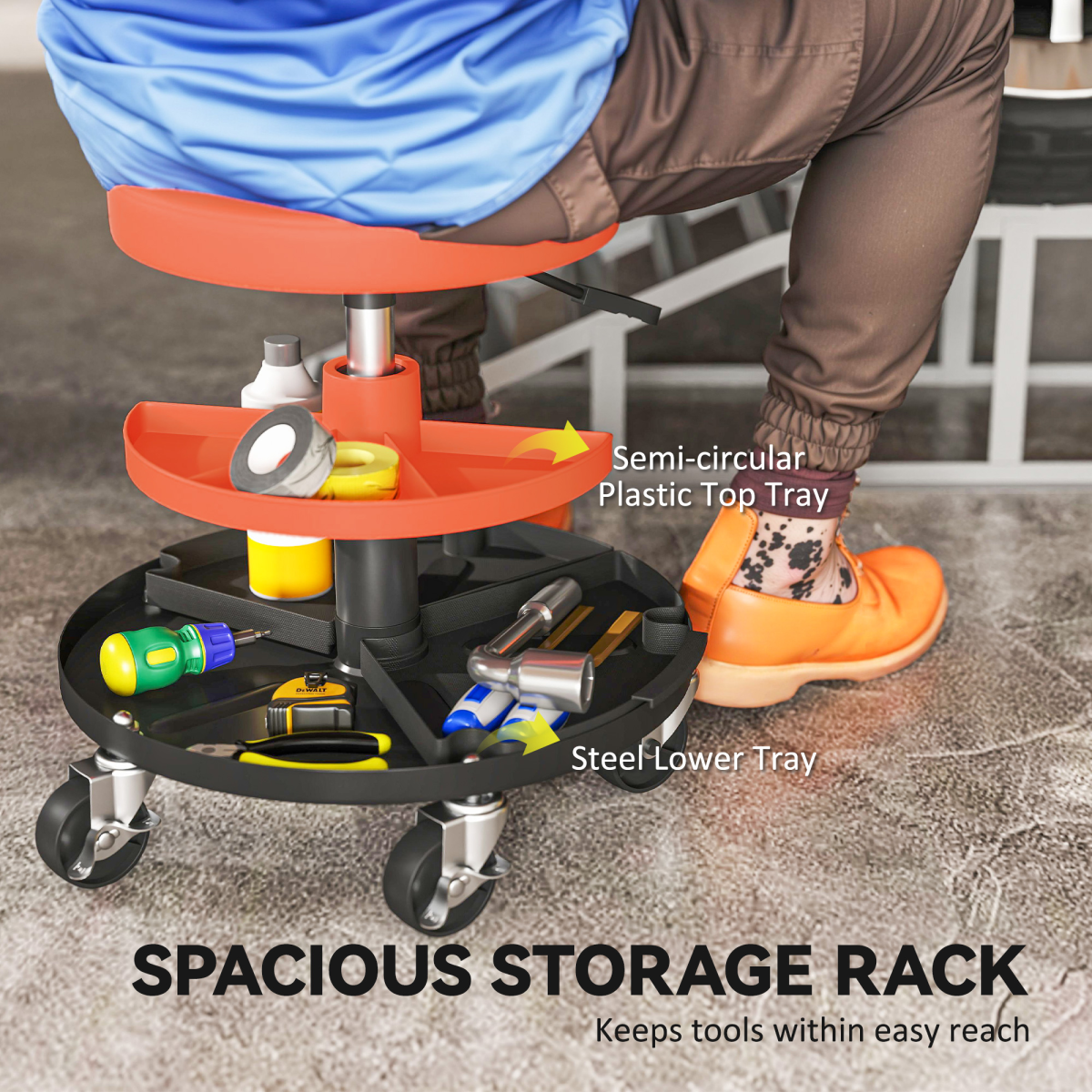 HOMCOM Rolling Mechanic Stool, 135kg Capacity Workshop Stool, Yellow