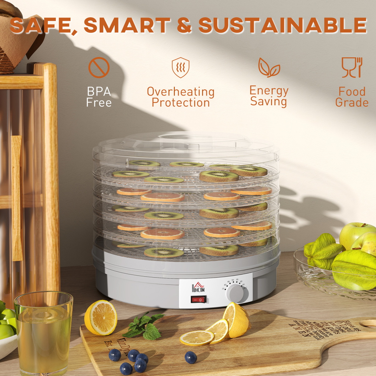 HOMCOM 5 Tier Food Dehydrator for Drying Fruit Meat Vegetable Pet Treat
