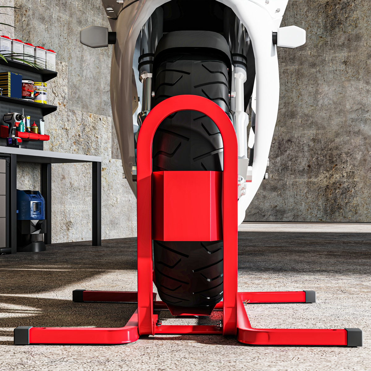 HOMCOM Adjustable Motorcycle Wheel Chock Motorbike Holder with Metal Frame