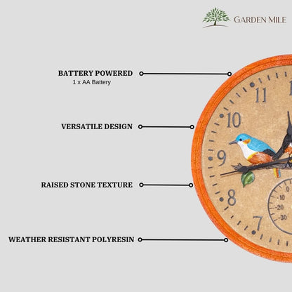 Vintage Bird Wall Clock and Thermometer