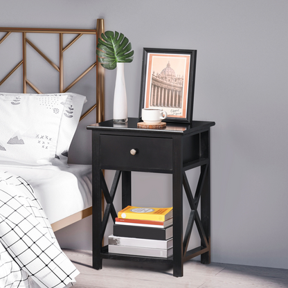 HOMCOM 55cm End Side Table w/ Drawer Shelf Home Storage Furniture Black