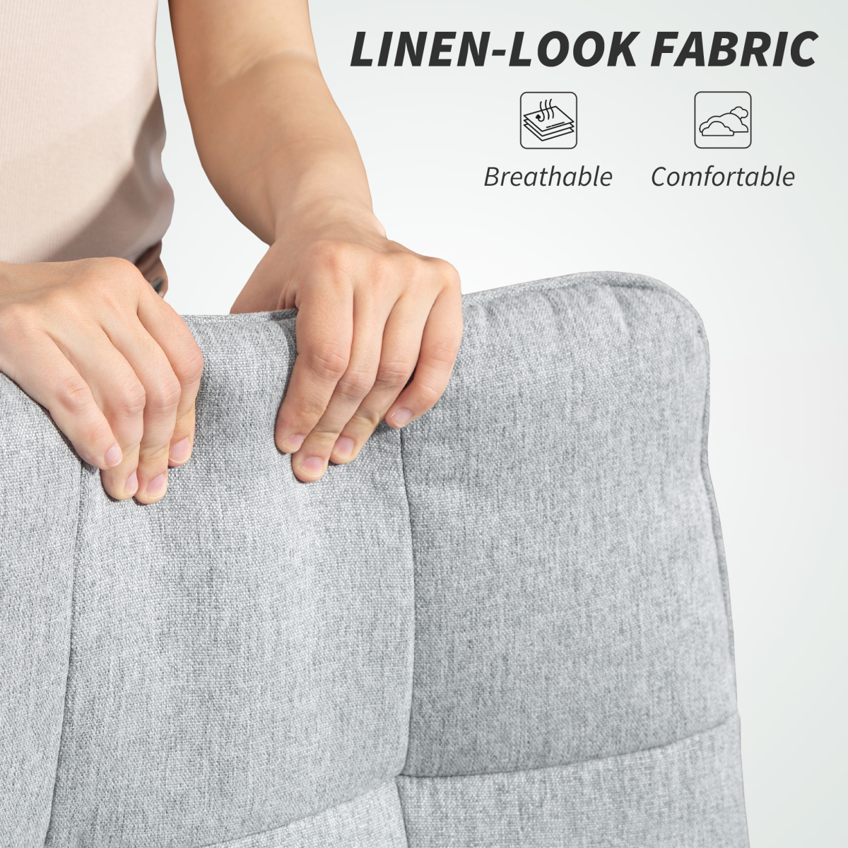 HOMCOM Fabric Office Chair, Computer Desk Chair for Home, Light Grey