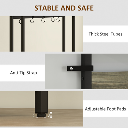 HOMCOM Industrial Hall Tree Coat Rack Stand with Shoe Cabinet Grey