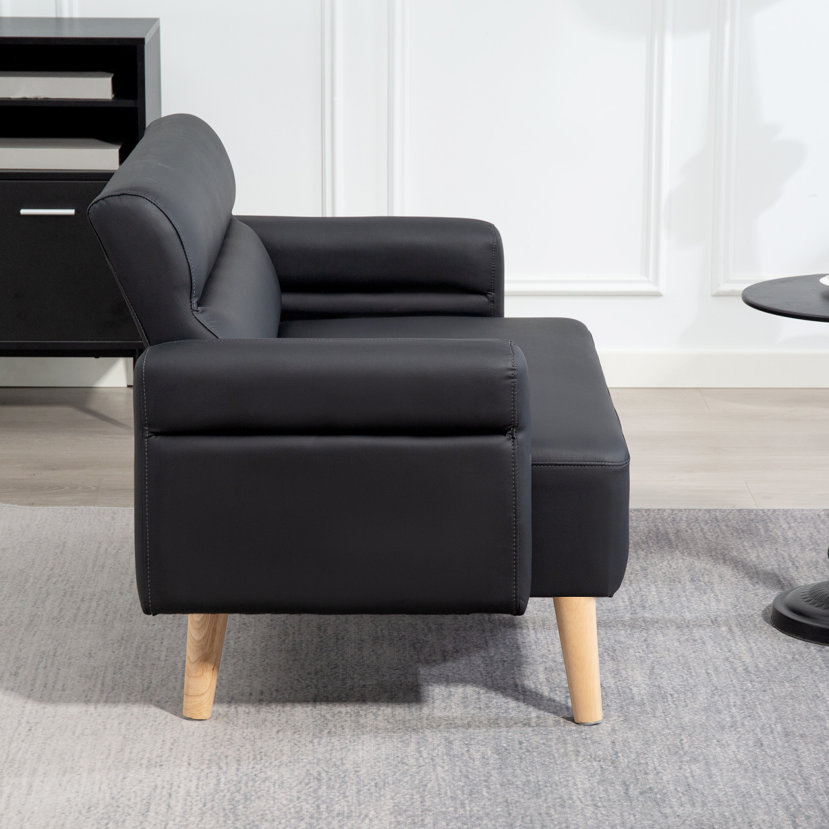 HOMCOM 2 Seater Sofa Settee, Modern Faux Leather Couch with Wood Legs